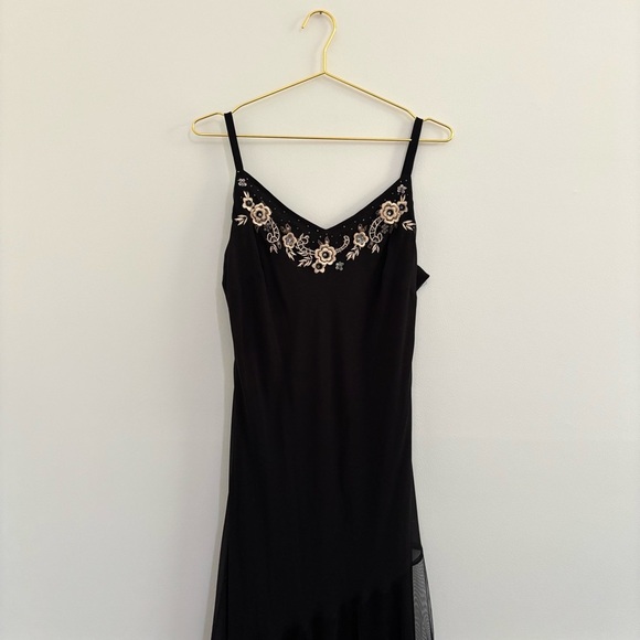 Vintage Black Beaded Asymmetric Sheath Dress Sz 16 Slip Fairy Whimsygoth Y2K - Picture 1 of 5